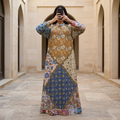 L/XL Crystal Takisha Printed Cotton Dress 57" Long Jalabiya