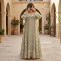 S/M Crystal Naija Printed Cotton Dress 57" Long Jalabiya