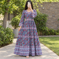 S/M Crystal Huda Printed Cotton Dress 57" Long Jalabiya
