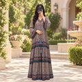 L/XL Zuwena Printed Silk Long Dress Jalabiya – 57"