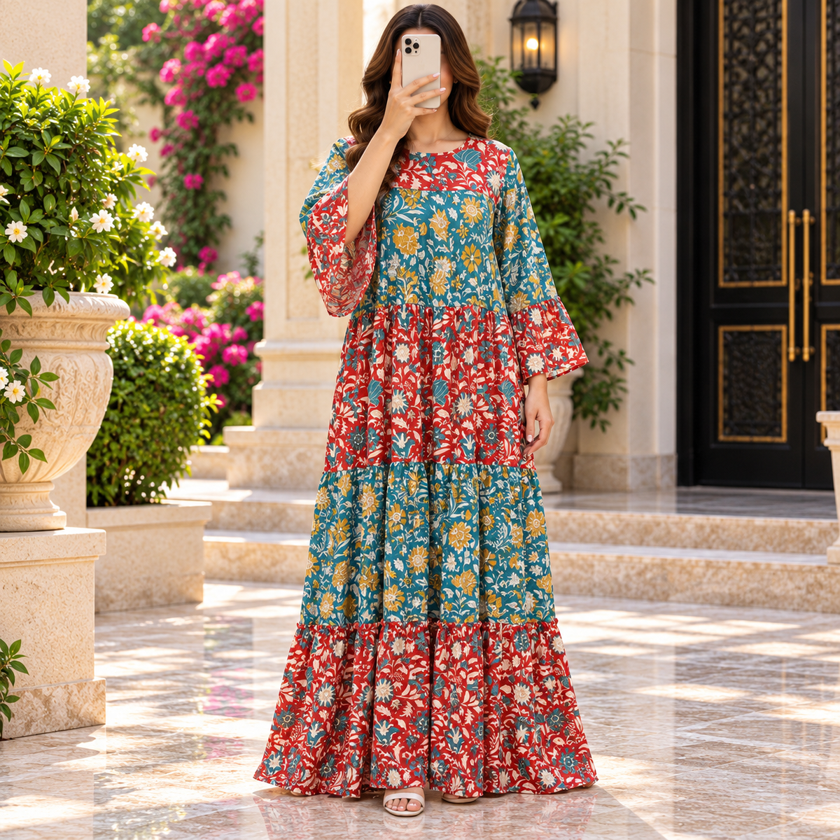 L/XL Moon Printed Silk Long Dress Jalabiya – 57"