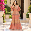 L-XL Dahlia Printed Cotton Dress 57" Long Jalabiya