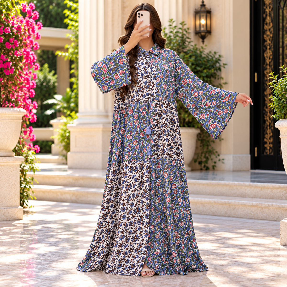 L-XL Fatim Printed Cotton Dress 57" Long Jalabiya