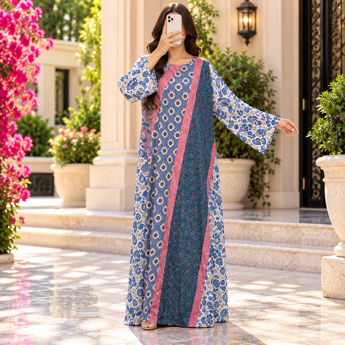 L-XL Nury Printed Cotton Dress 57" Long Jalabiya