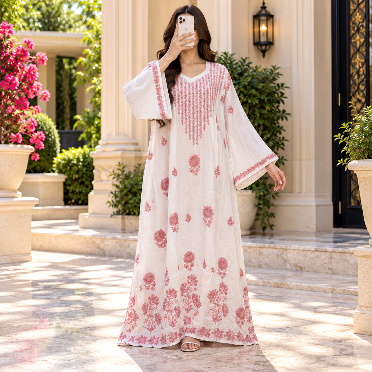 2XL-3XL Special Embroidery Printed Cotton Long Dress Jalabiya – 57"