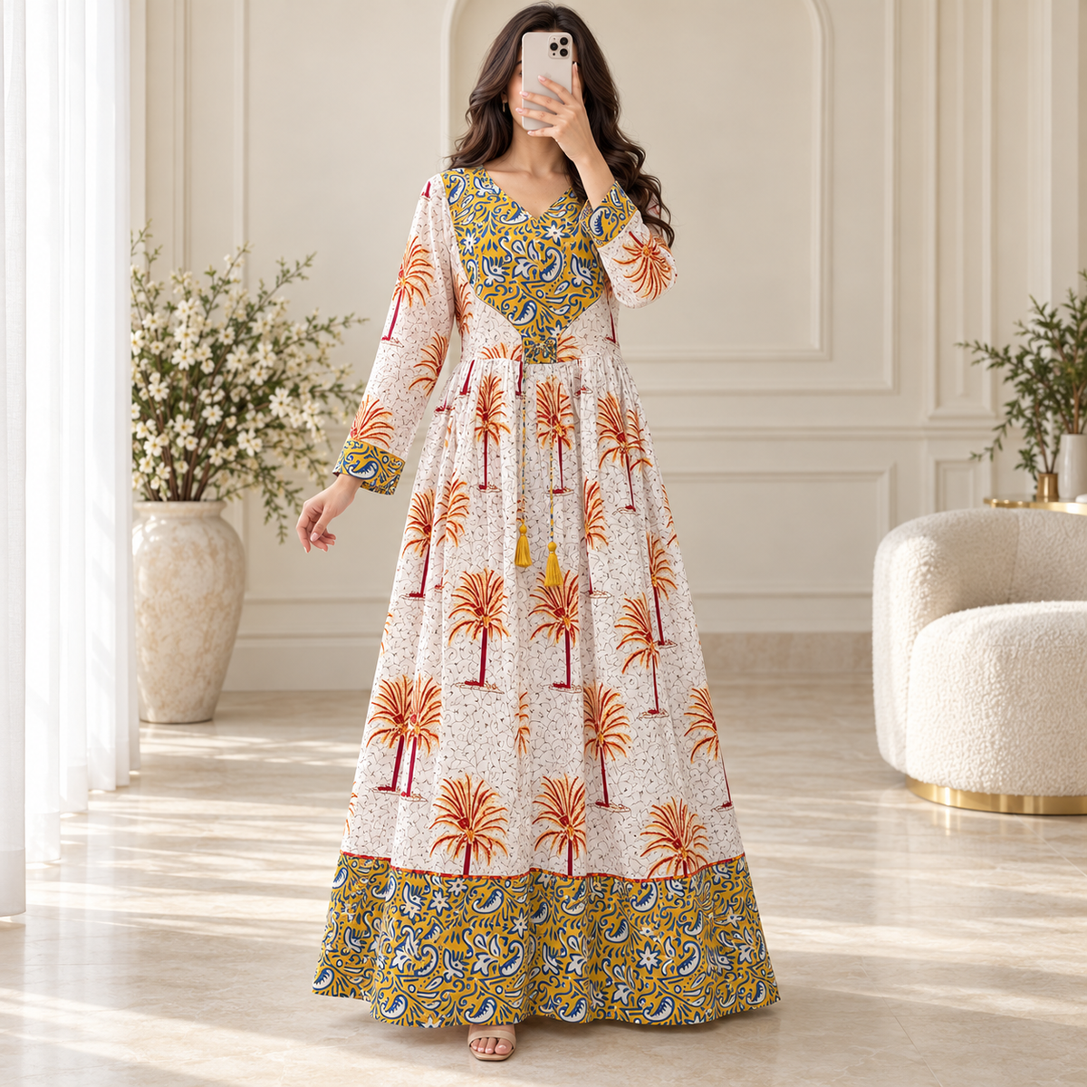 S/M Zaria Printed Cotton Long Dress Jalabiya – 57