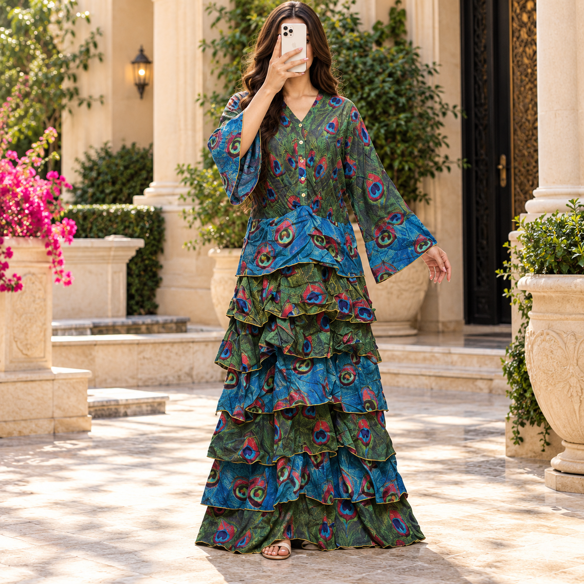L-XL Special Printed Cotton Dress 57" Long Jalabiya
