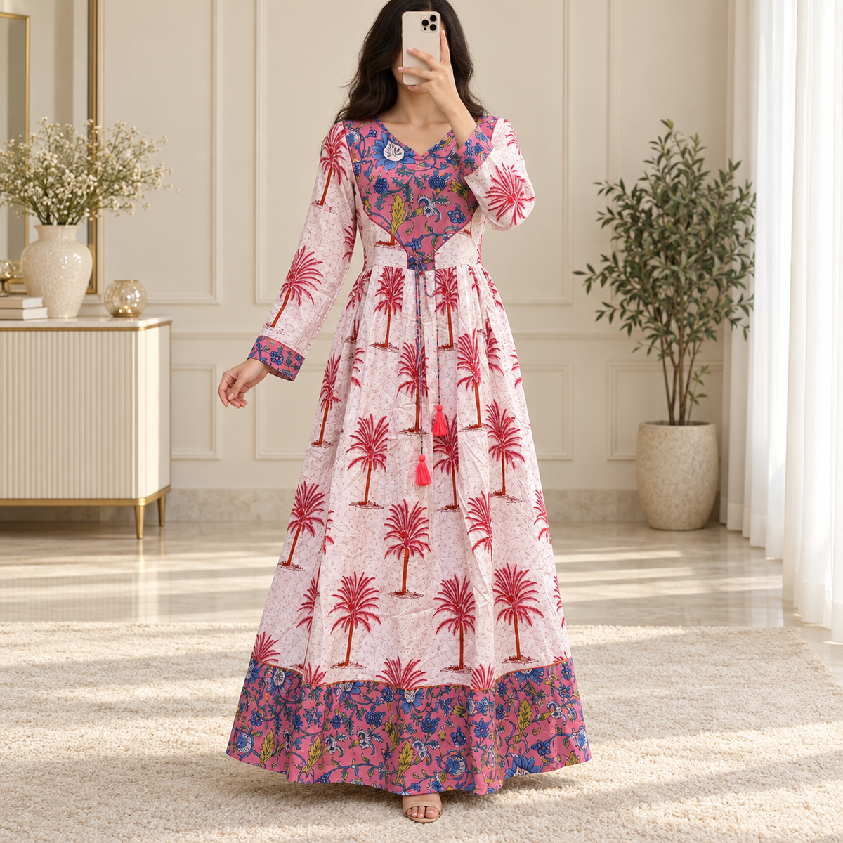 S/M Zaria Printed Cotton Long Dress Jalabiya – 57