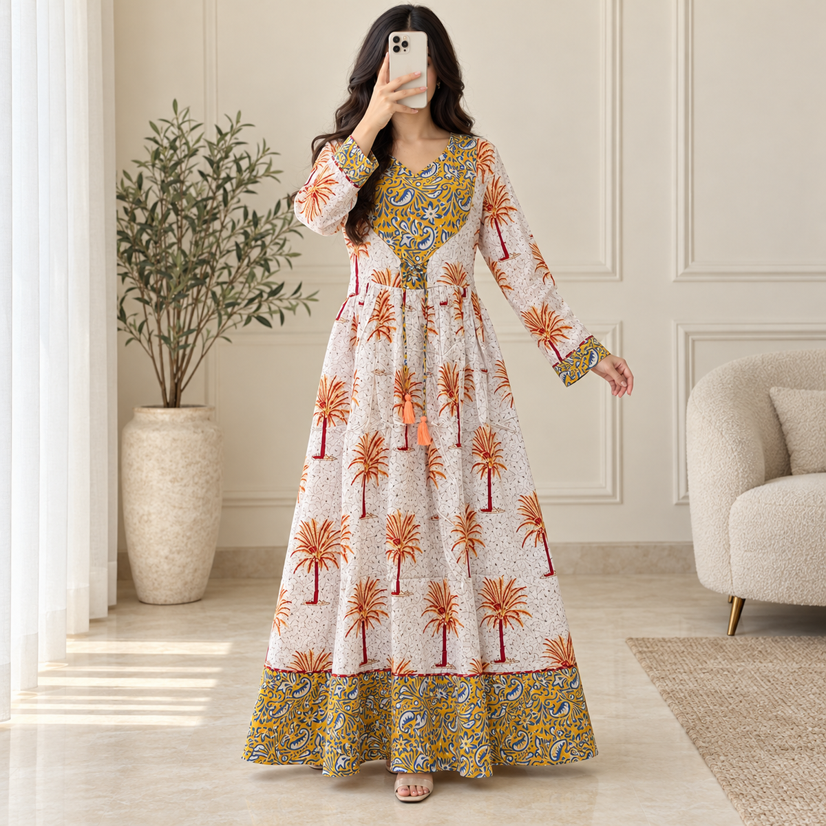 S/M Zaria Printed Cotton Long Dress Jalabiya – 57