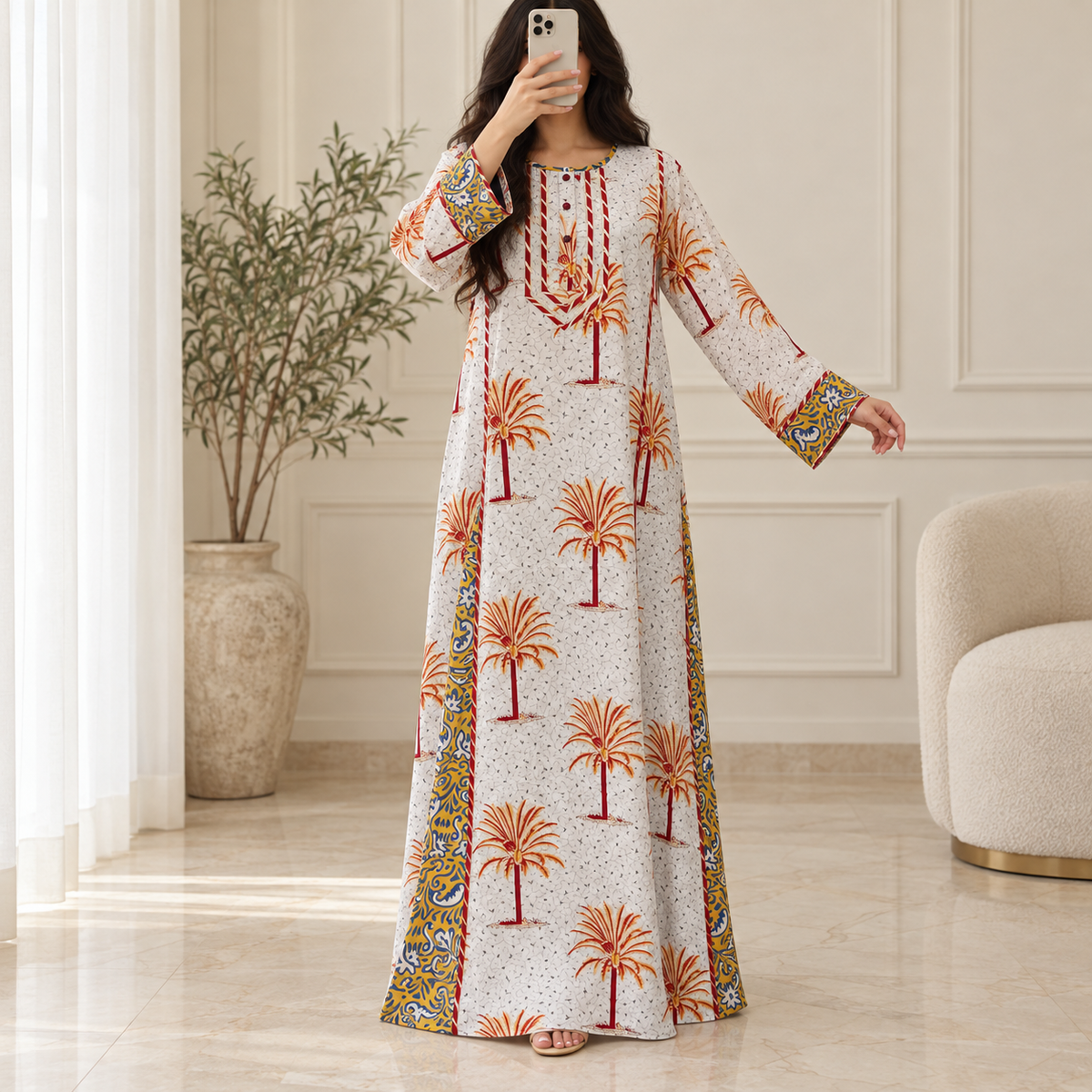 S/M Ejlal Printed Cotton Long Dress Jalabiya – 57