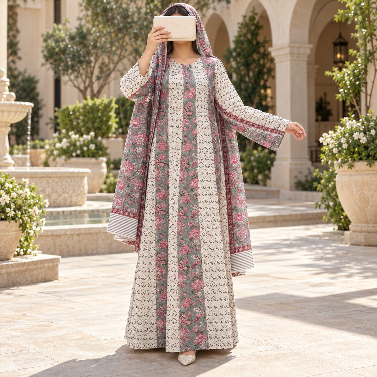 XS/S Aania With Sheila Printed Cotton Long Dress Jalabiya – 54