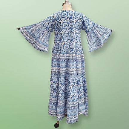 2XL/3XL Gaby Crystal Blue Printed Dress 57" Long Jalabiya