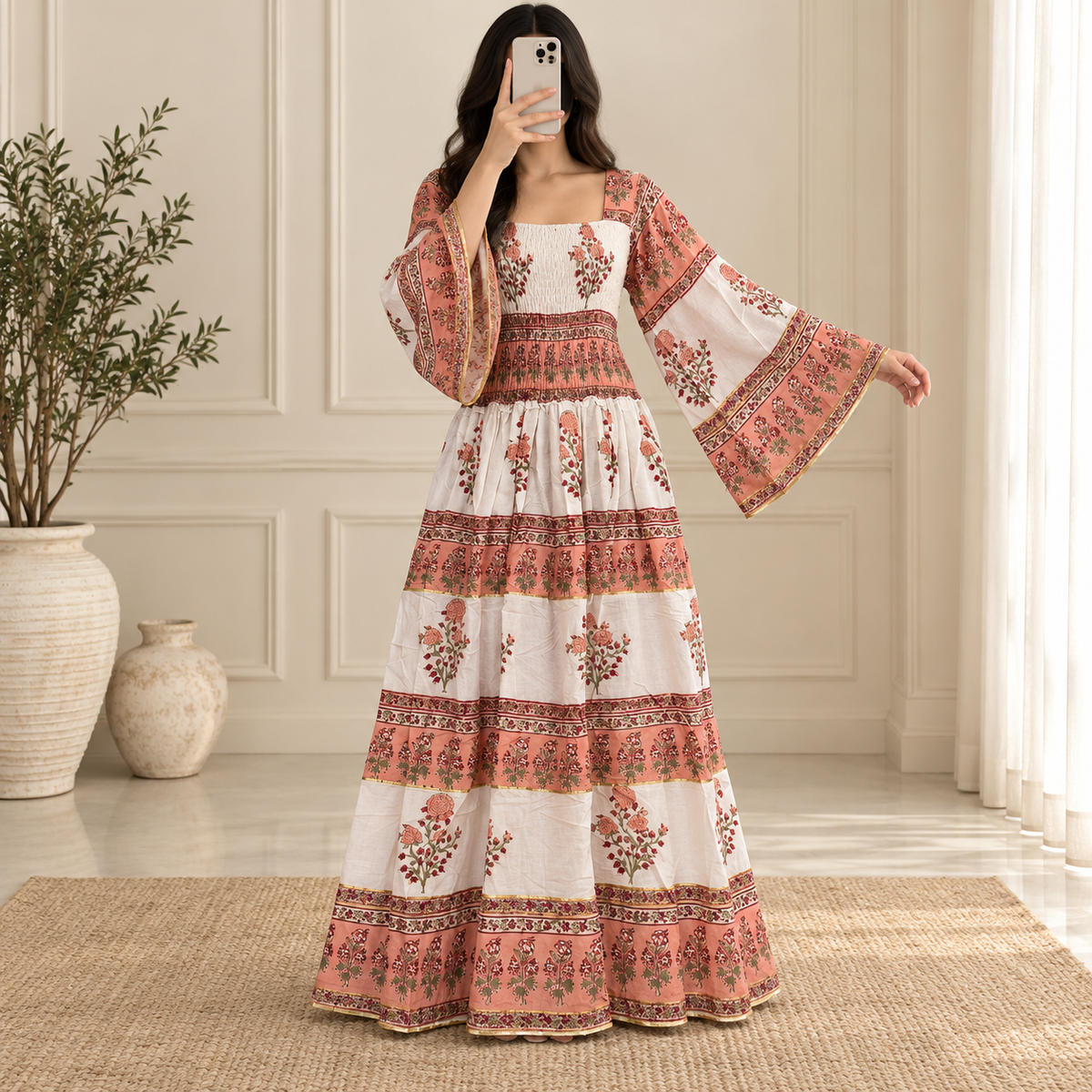 L/XL Elzina Printed Cotton Long Dress Jalabiya – 57