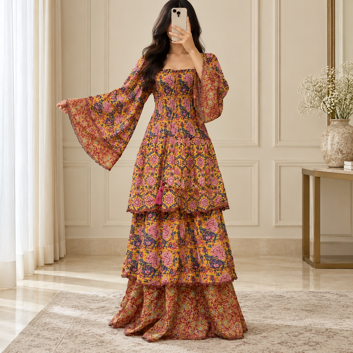 L/XL Rahima Printed Cotton Long Dress Jalabiya – 57