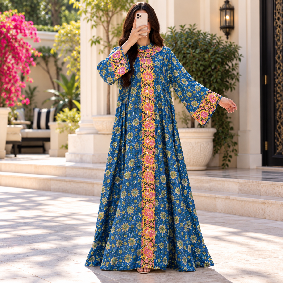 S/M Aafreen Printed Cotton Dress 57" Long Jalabiya