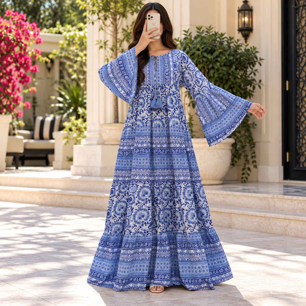 S/M Gaby Printed Cotton Dress 57" Long Jalabiya