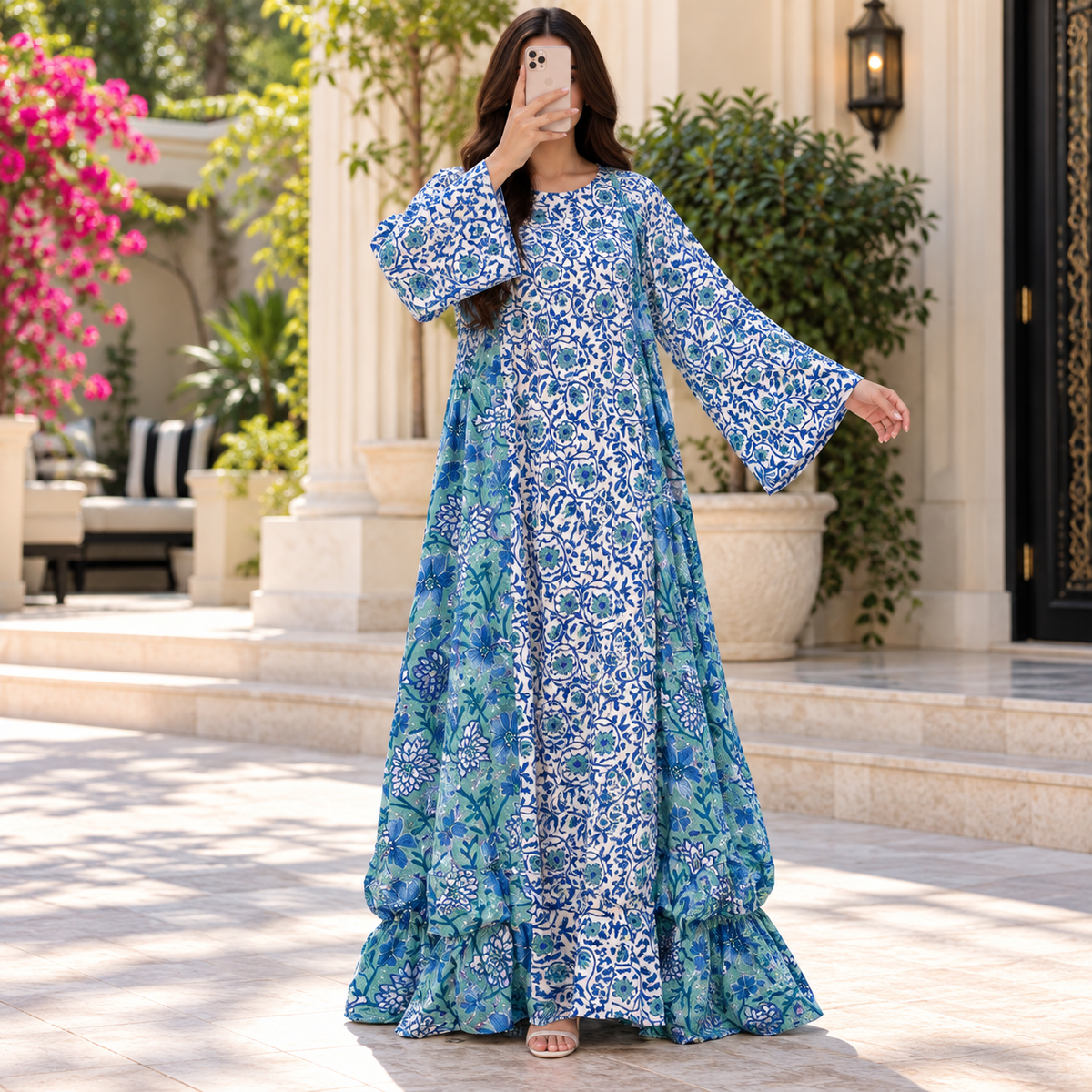 S/M Cindrella Printed Cotton Dress 57" Long Jalabiya
