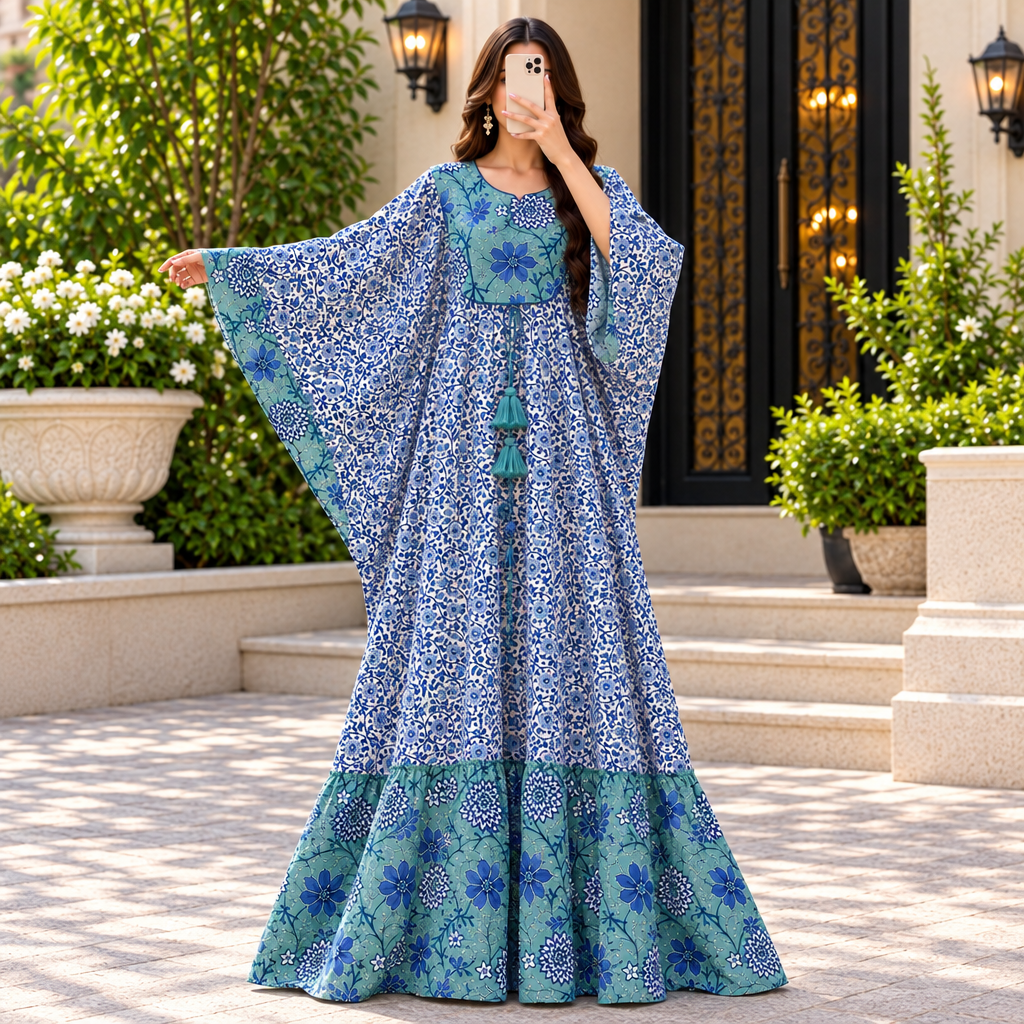 Free Size Farasha Printed Cotton Long Dress Jalabiya – 57"