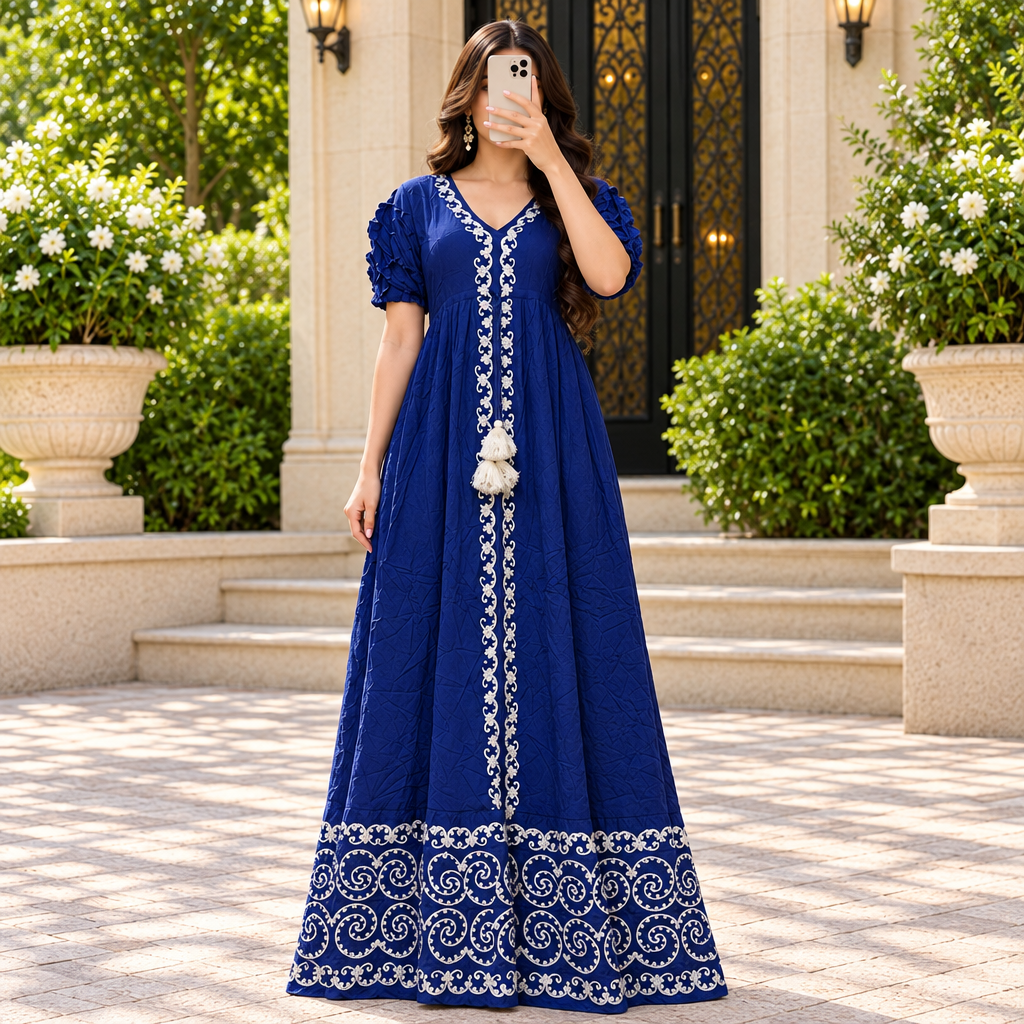S/M Special Embriodery Printed Cotton Dress 57" Long Jalabiya