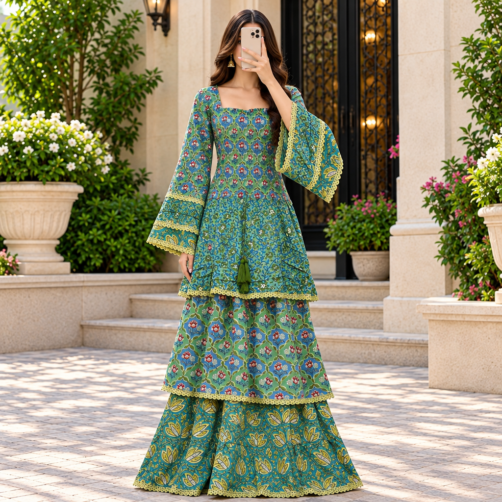 L/XL Rahima Printed Cotton Long Dress Jalabiya – 57"