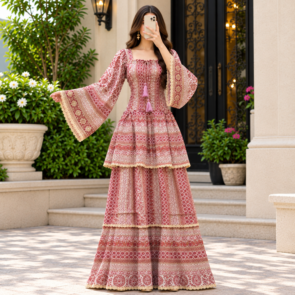 XS-S Priam Printed Cotton Dress 54" Long Jalabiya
