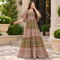 L-XL Dahlia Printed Cotton Dress 57" Long Jalabiya