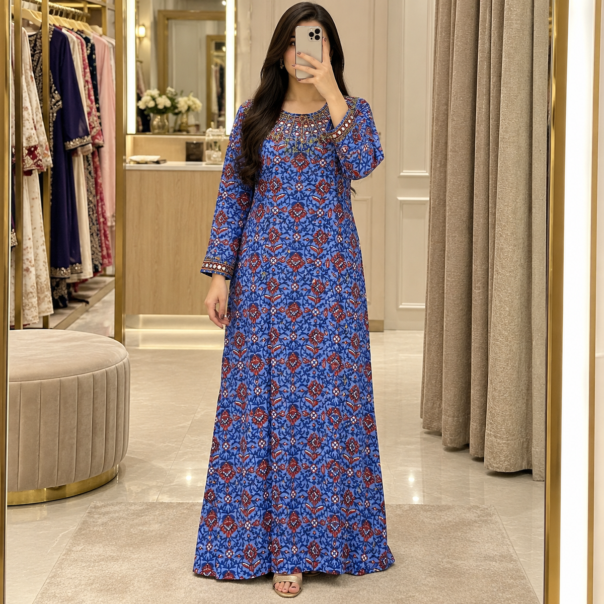 S/M Special Printed Cotton Long Dress Jalabiya – 57