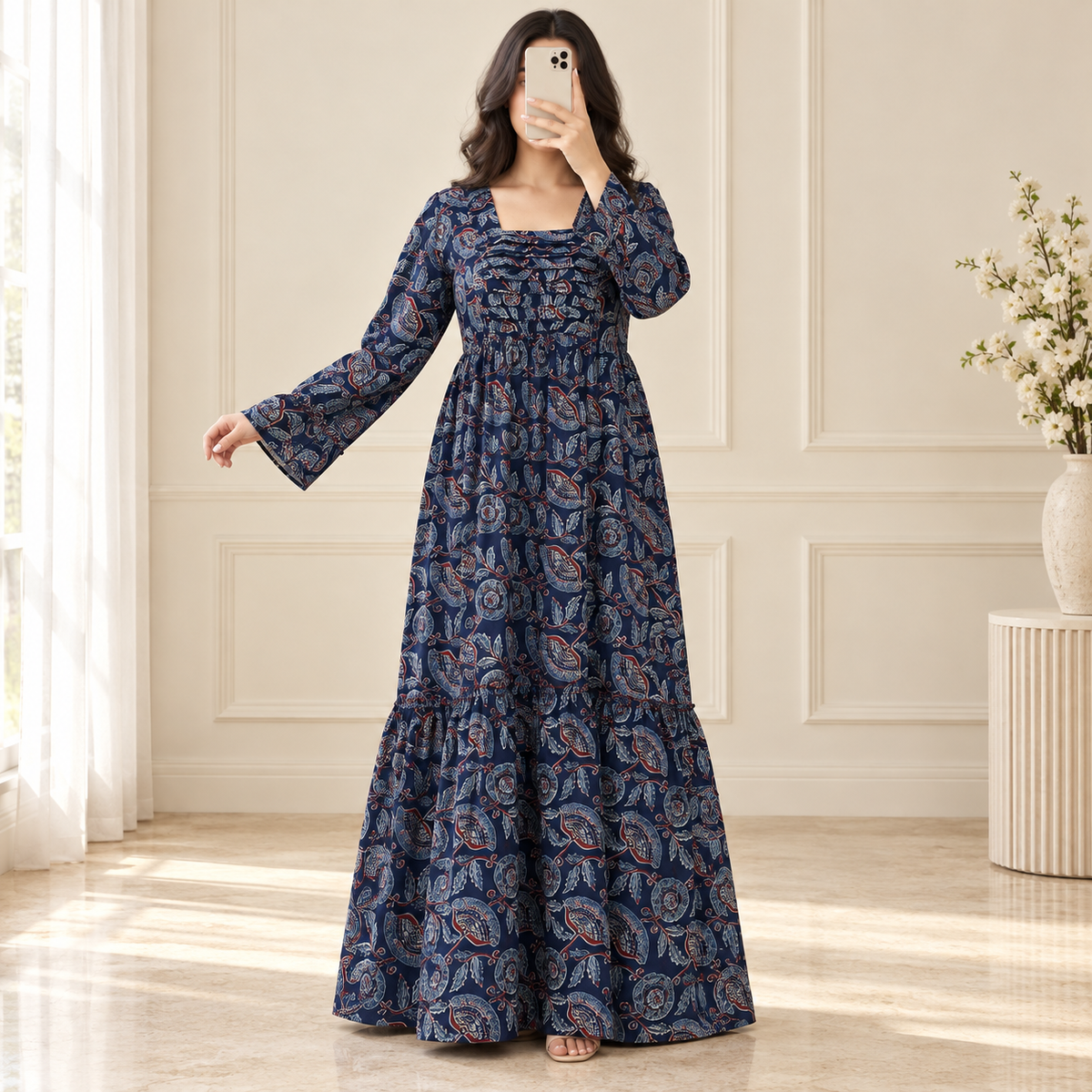 L/XL Misba Printed Cotton Long Dress Jalabiya – 57