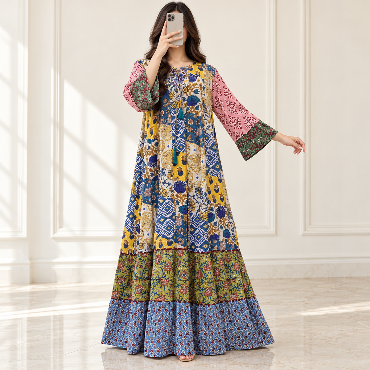 L/XL Saida Printed Cotton Long Dress Jalabiya – 57