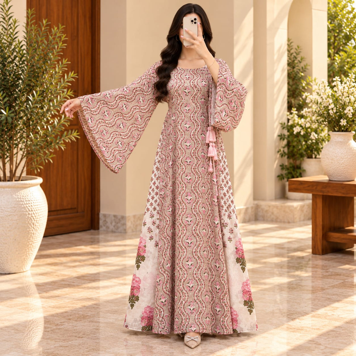 L/XL Cindrella Printed Cotton Long Dress Jalabiya – 57