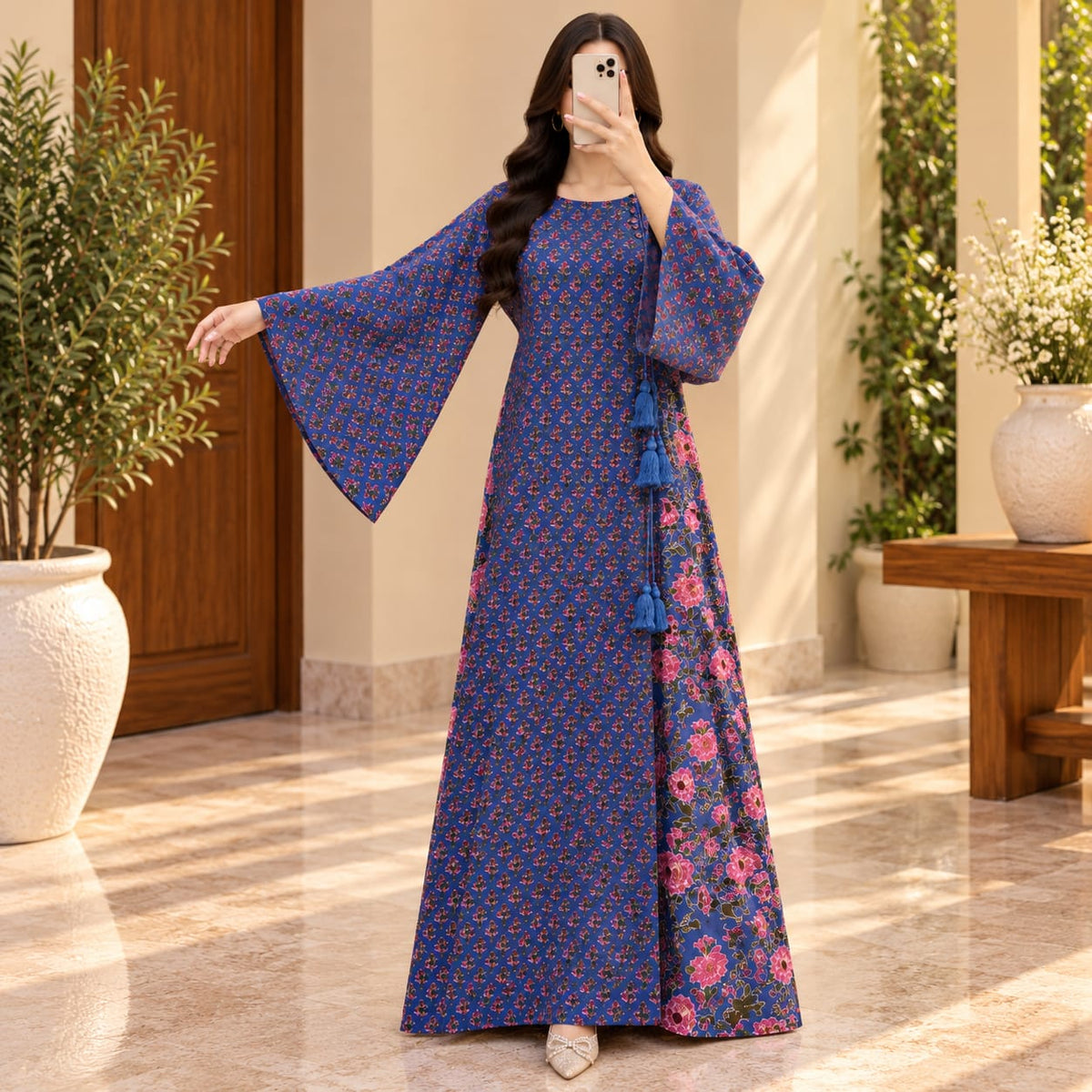 S/M Cindrella Printed Cotton Long Dress Jalabiya – 57"