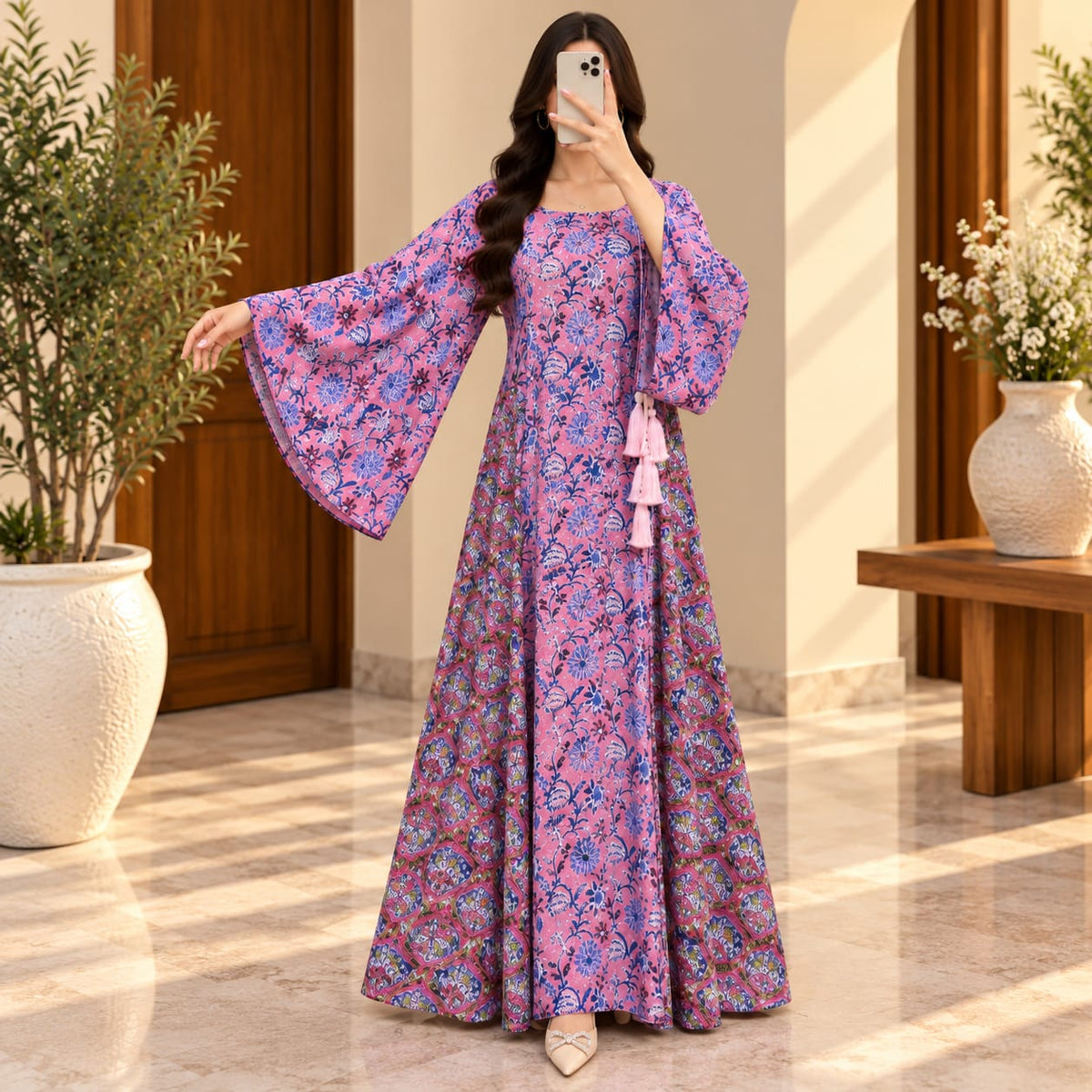 2XL/3XL Cindrella Printed Cotton Long Dress Jalabiya – 57
