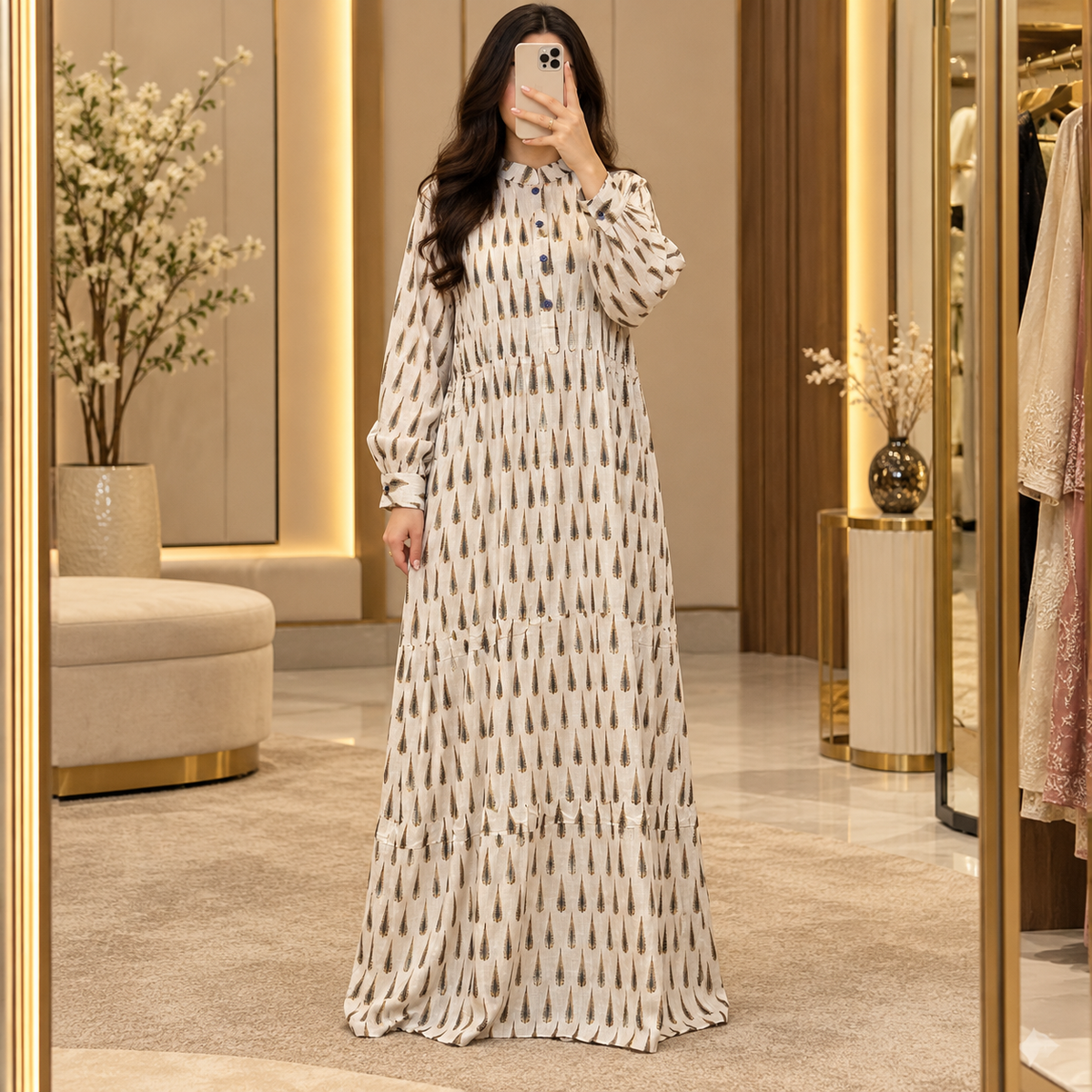 2XL3/XL Afra Printed Cotton Long Dress Jalabiya – 57