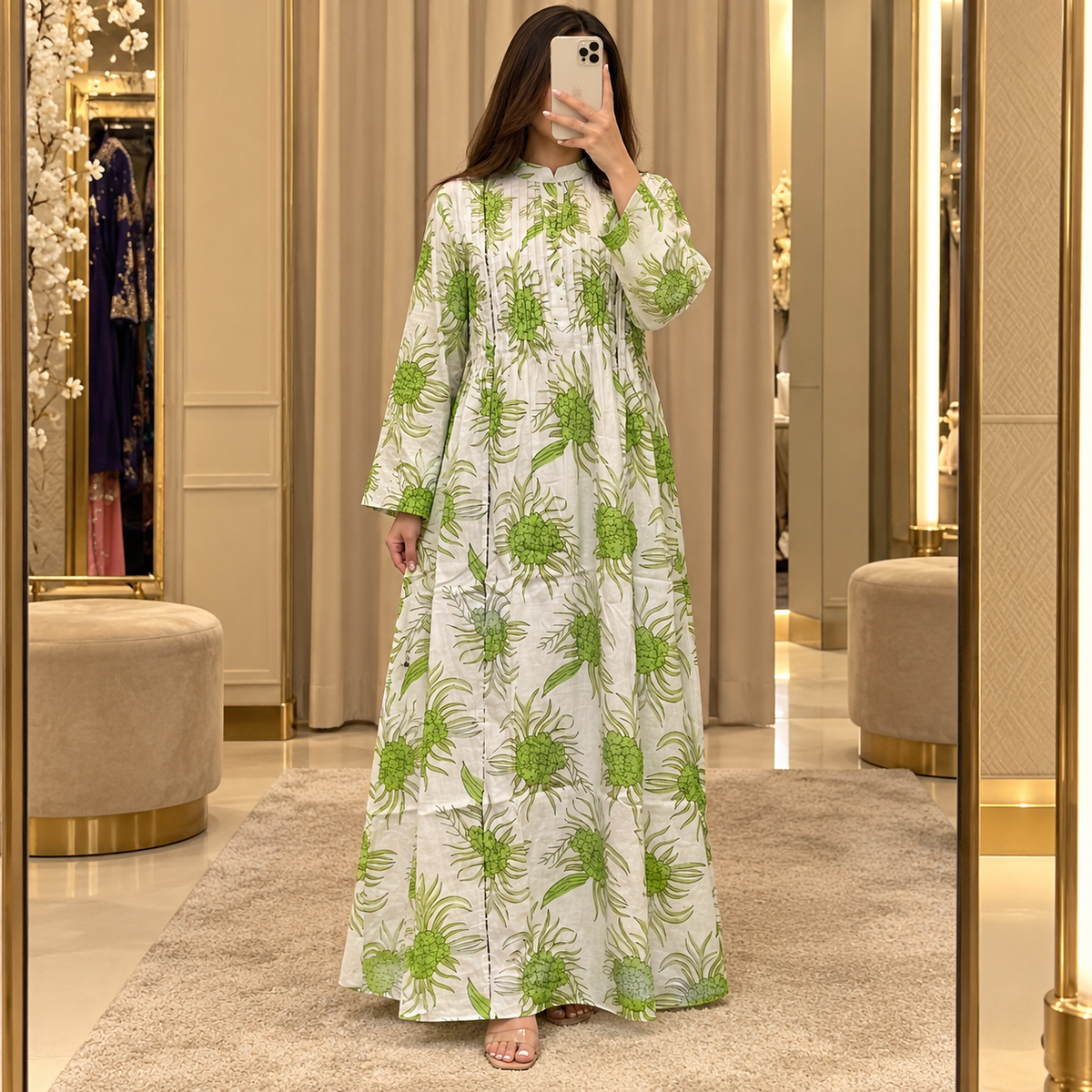 L/XL Afra Printed Cotton Long Dress Jalabiya – 57