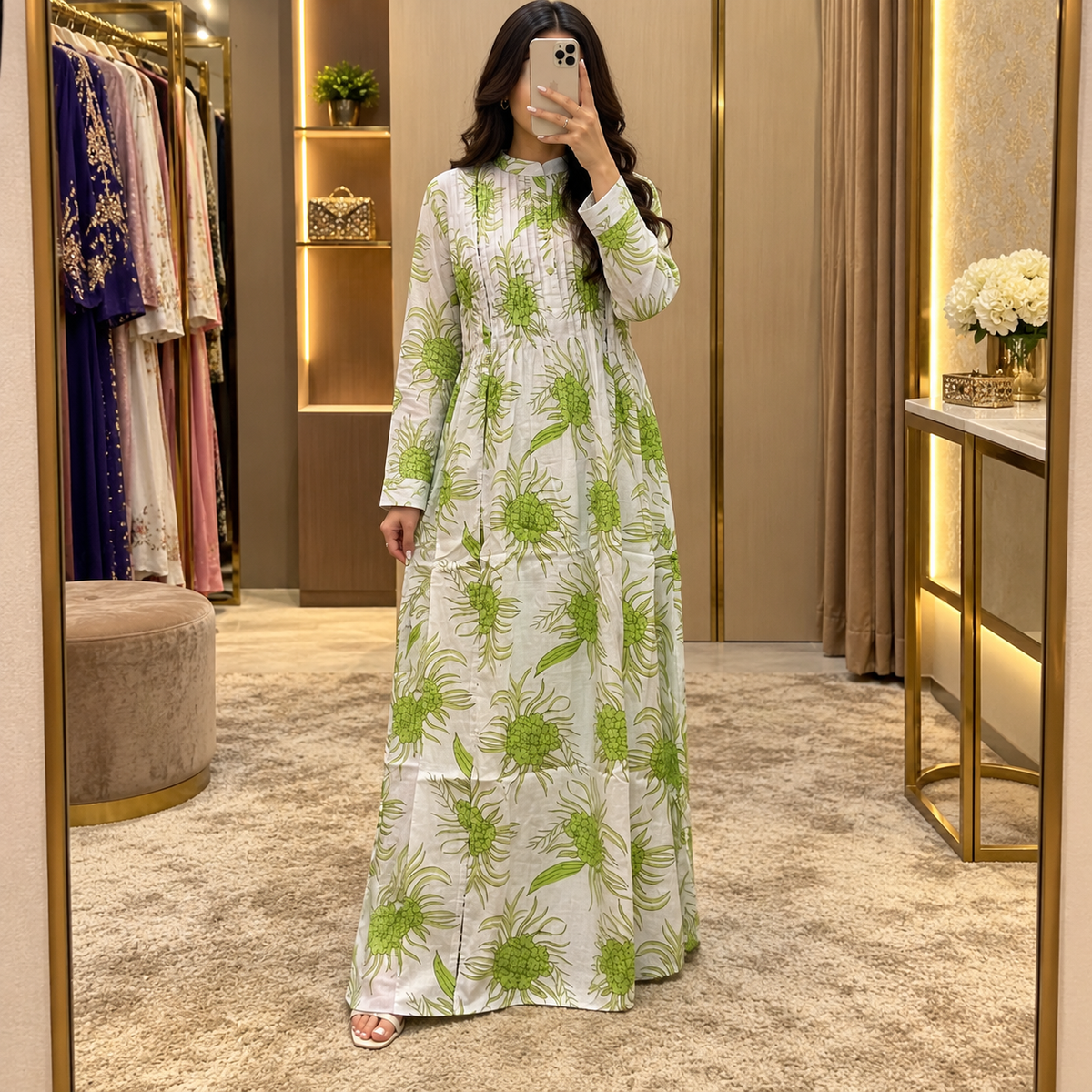 S/M Afra Printed Cotton Long Dress Jalabiya – 57