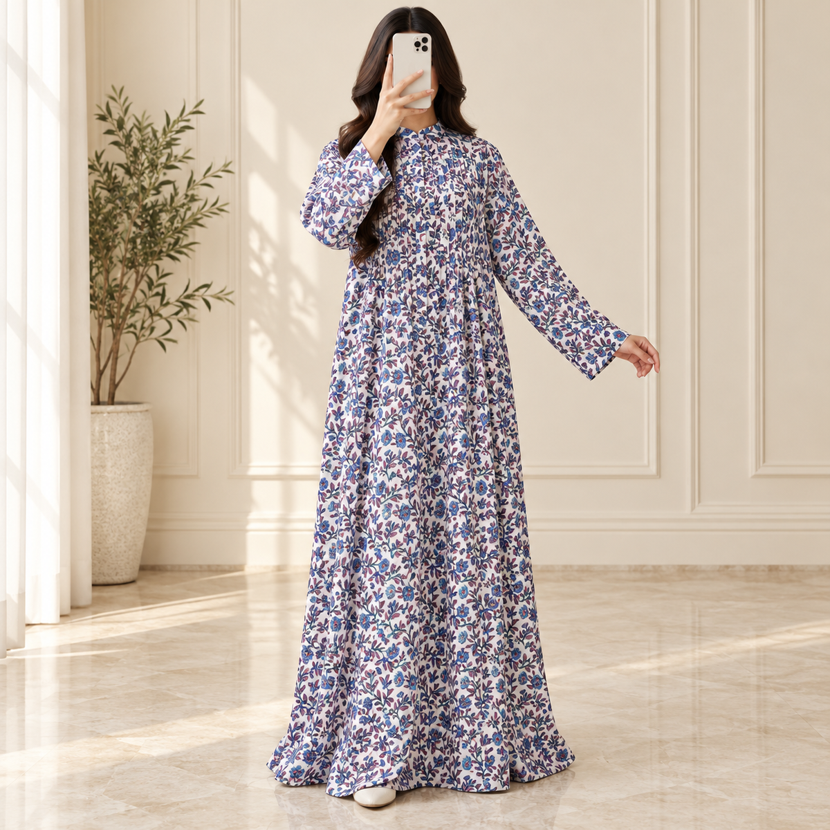 L/XL Afra Printed Cotton Long Dress Jalabiya – 57