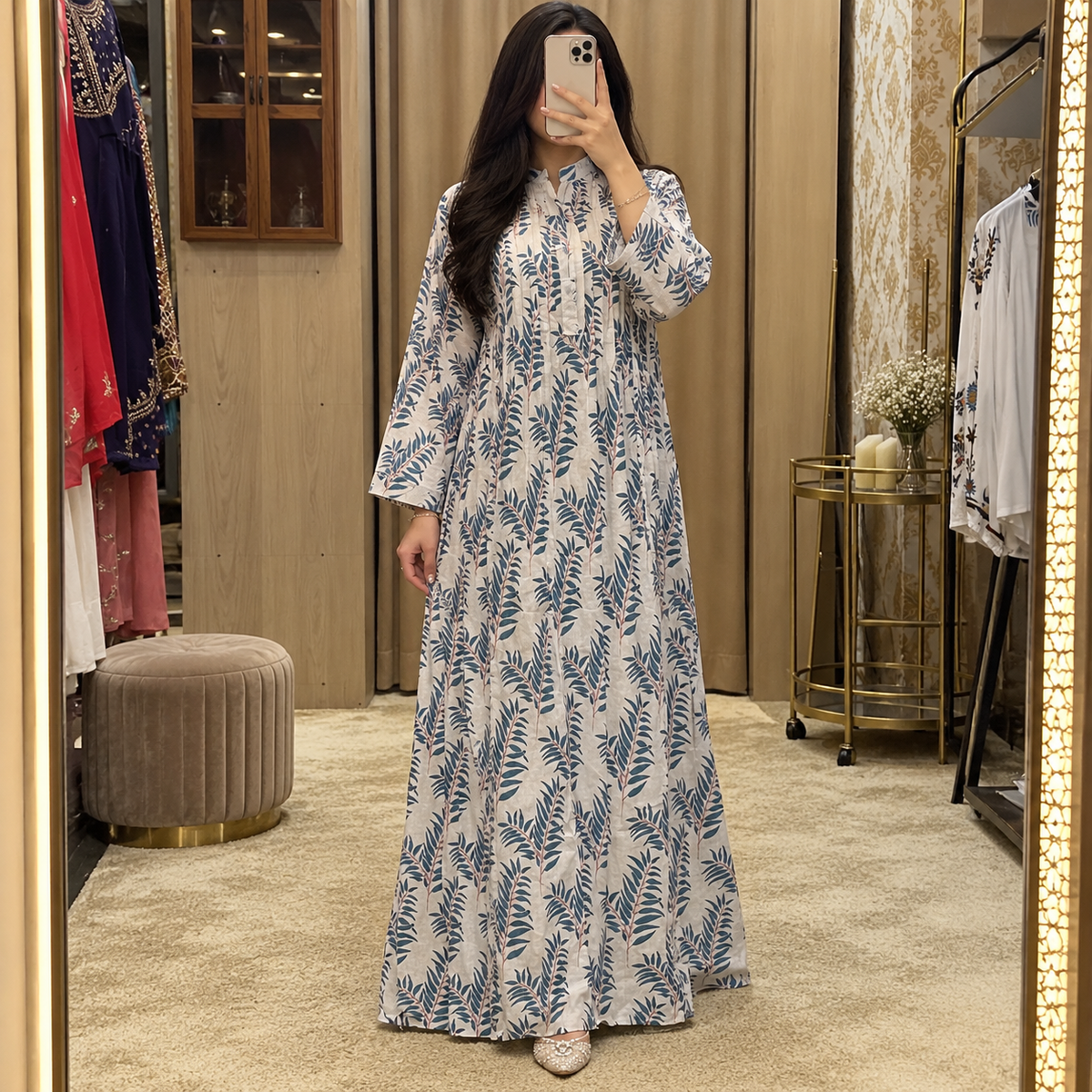 L/XL Afra Printed Cotton Long Dress Jalabiya – 57