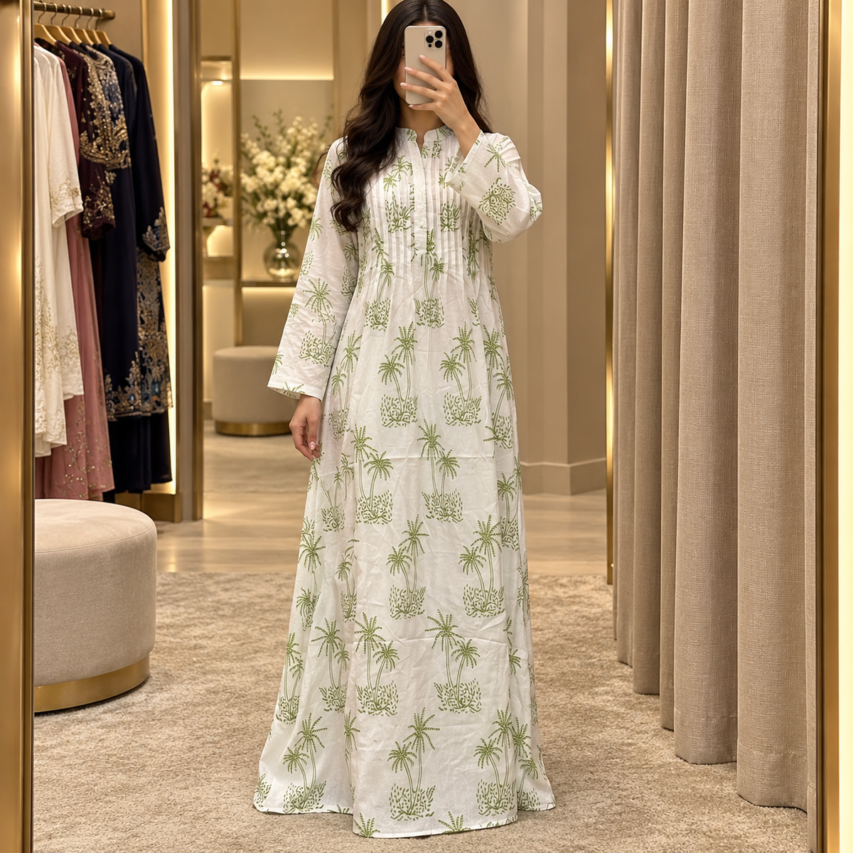 S/M Afra Printed Cotton Long Dress Jalabiya – 57