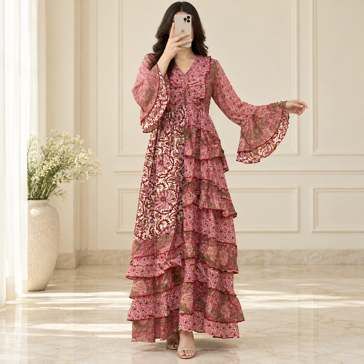 XS/S Sabah Printed Cotton Long Dress Jalabiya – 54"
