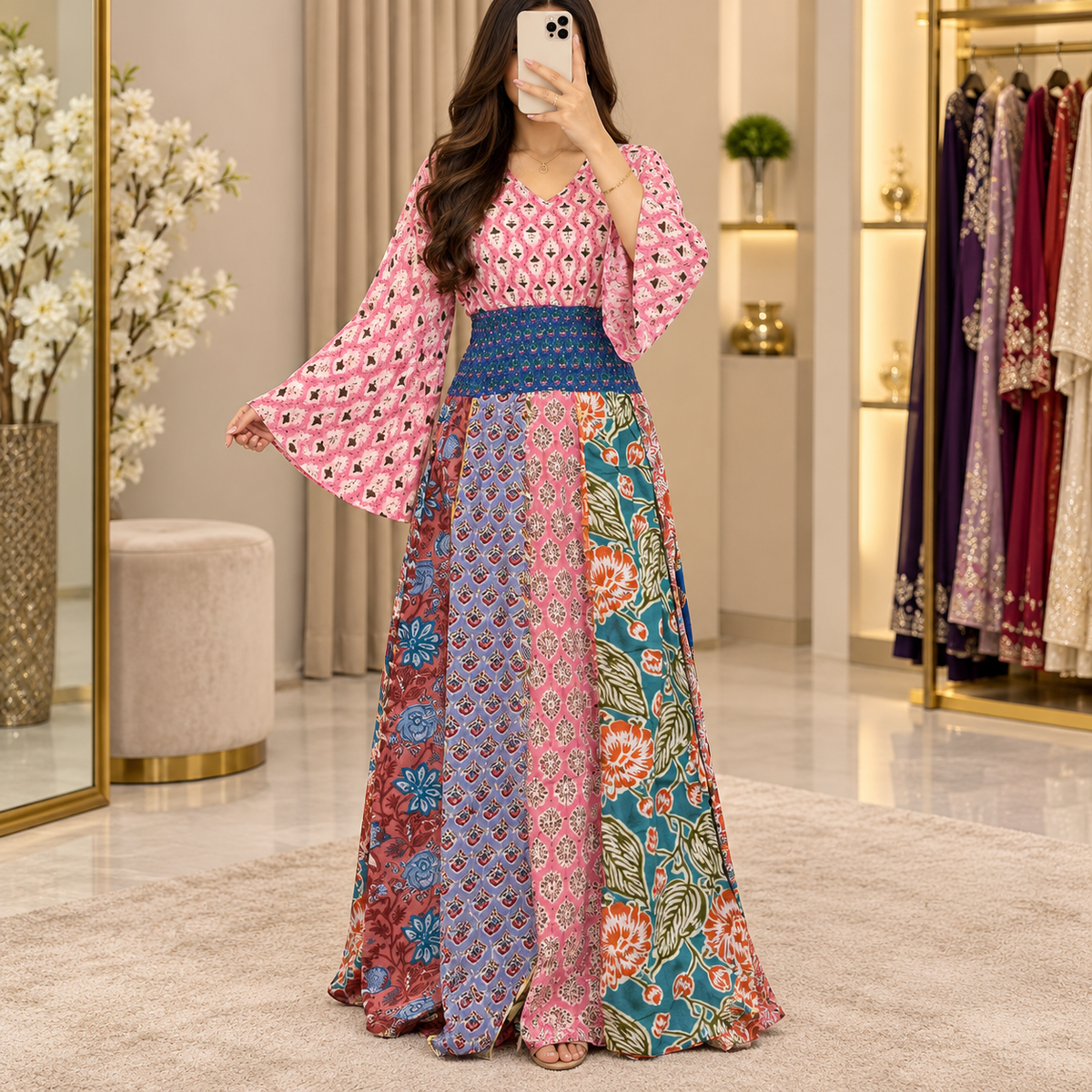 S/M Zayan Printed Cotton Long Dress Jalabiya – 57