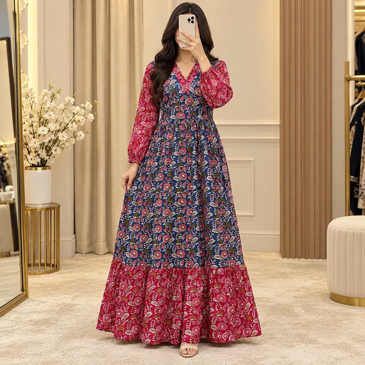 S/M Bahira Printed Cotton Long Dress Jalabiya – 57