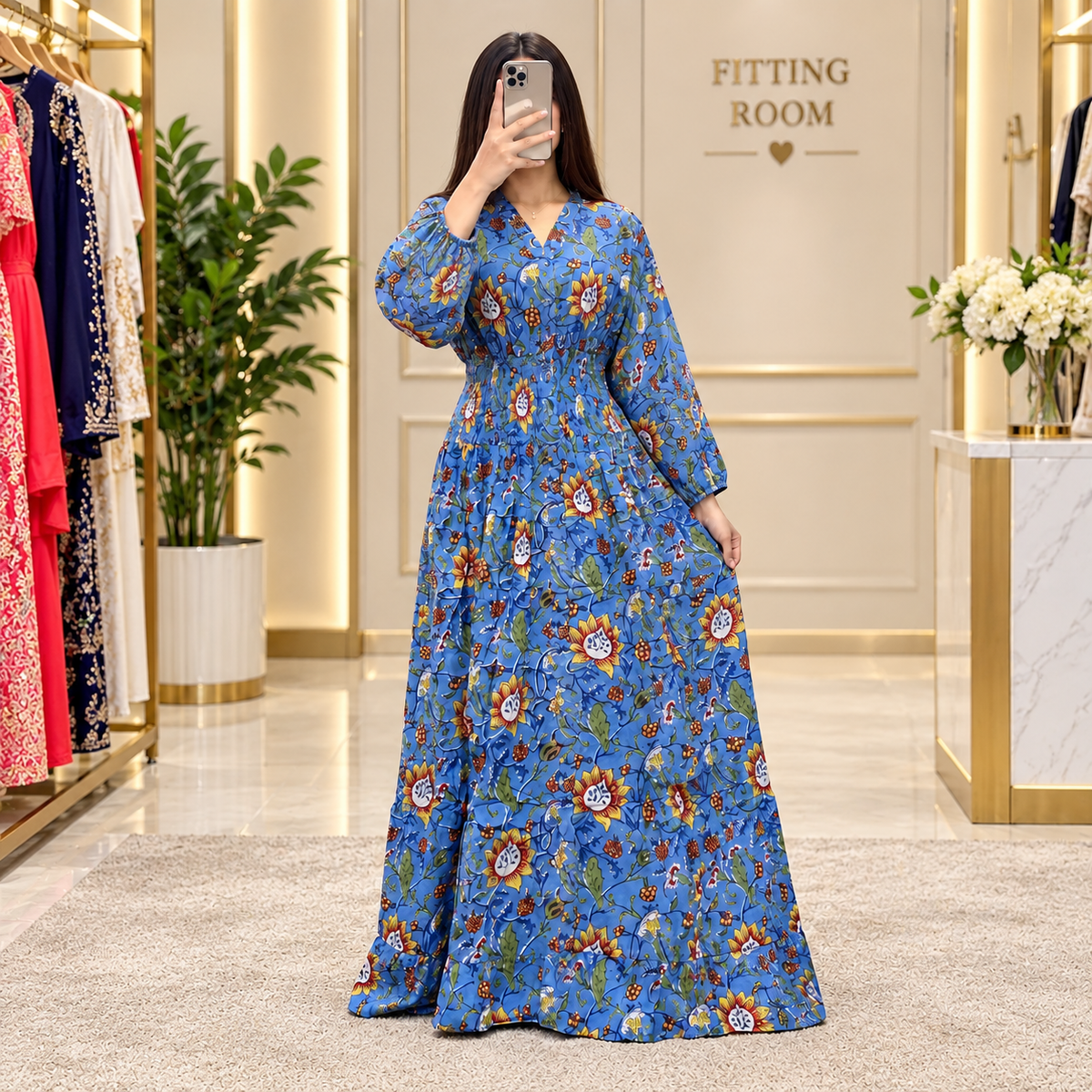 S/M Yuasa Printed Cotton Long Dress Jalabiya – 57