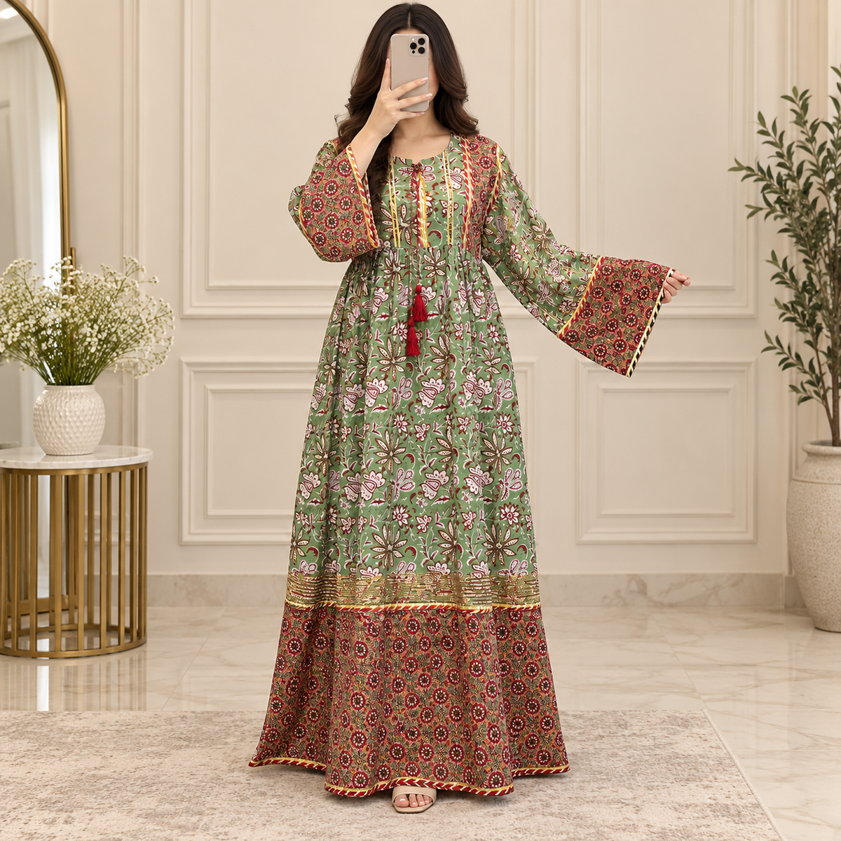 S/M Ebrah Printed Cotton Long Dress Jalabiya – 57