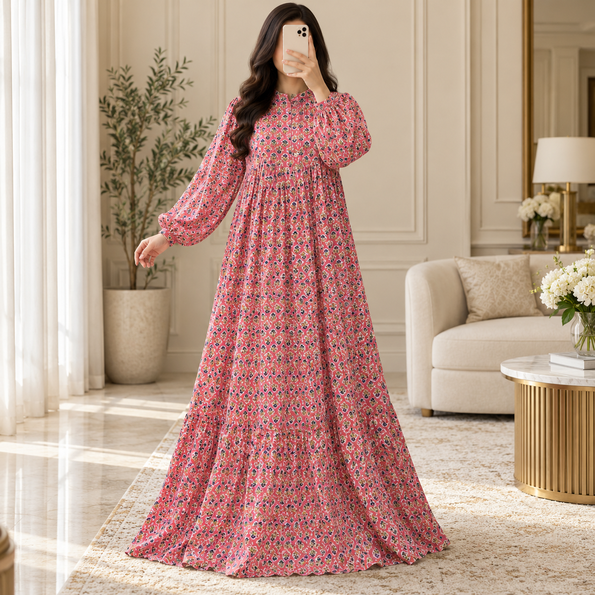 S/M Zahra Printed Cotton Long Dress Jalabiya – 57