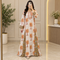 L/XL Ejlal Printed Cotton Long Dress Jalabiya – 57"