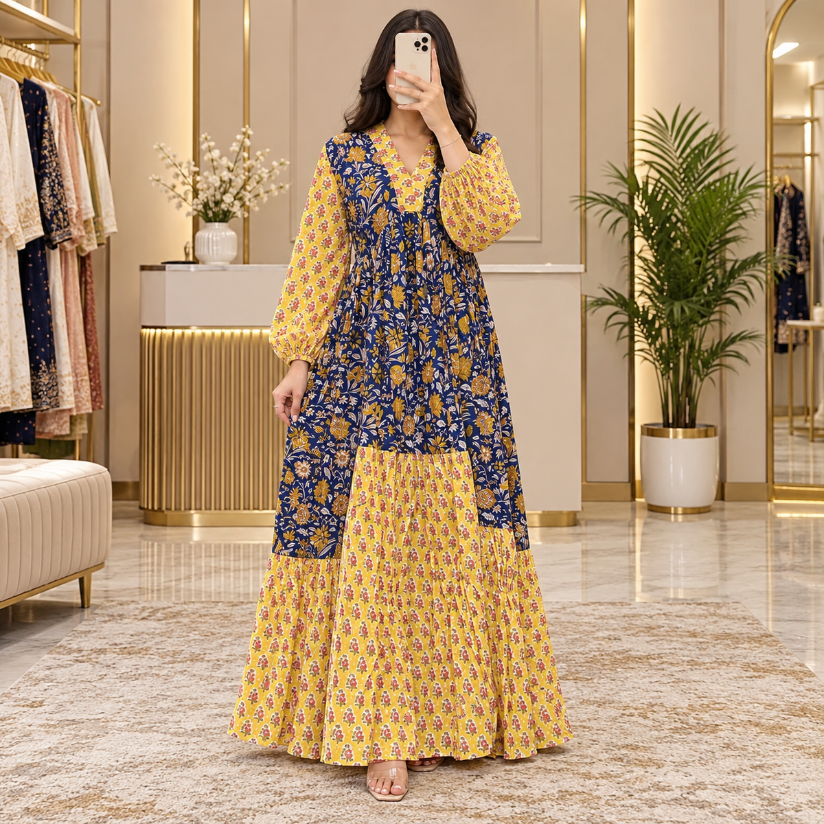 L/XL Bahira Printed Cotton Long Dress Jalabiya – 57"