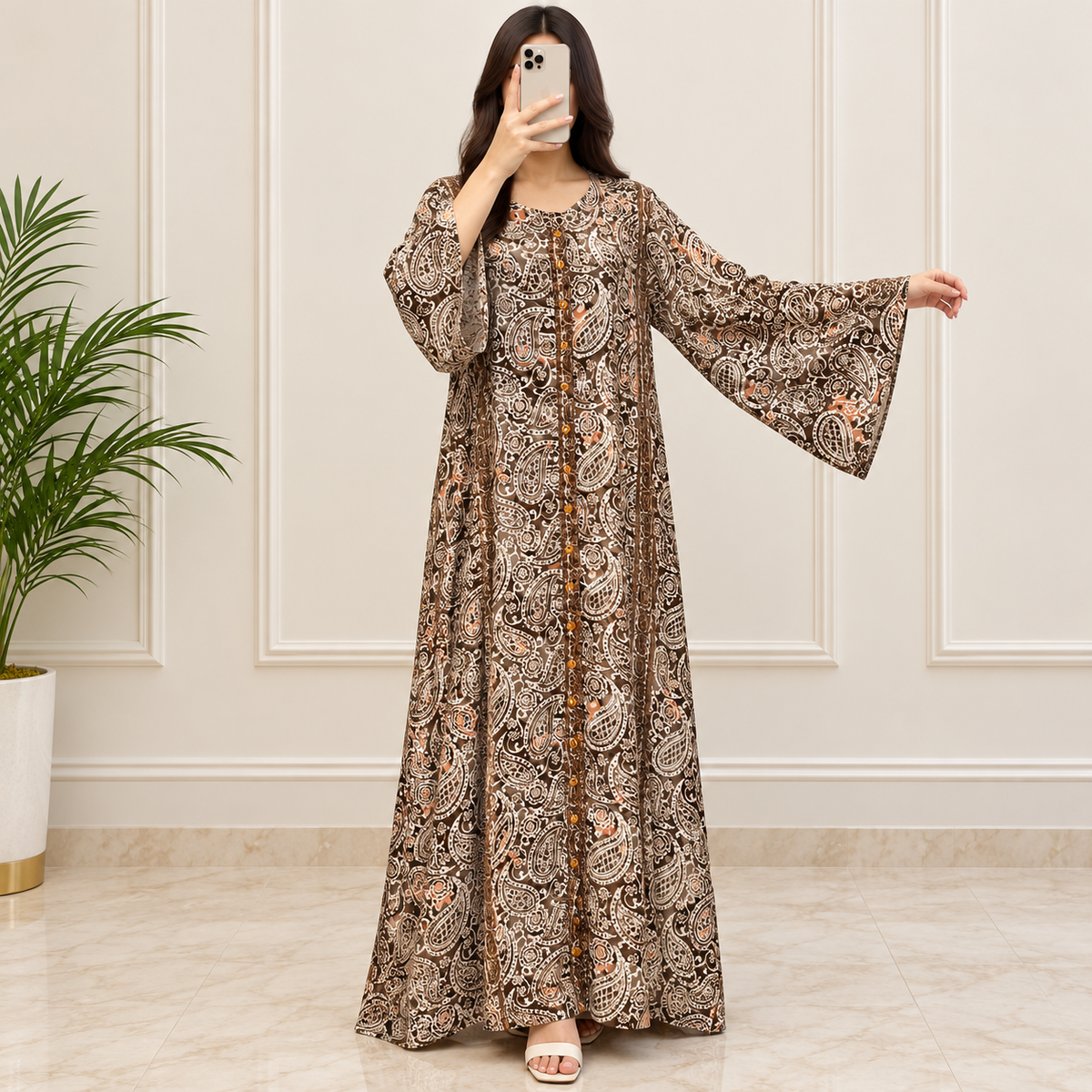 XS/S Special Printed Silk Long Dress Jalabiya – 54