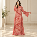 S/M Marry Printed Silk Long Dress Jalabiya – 57