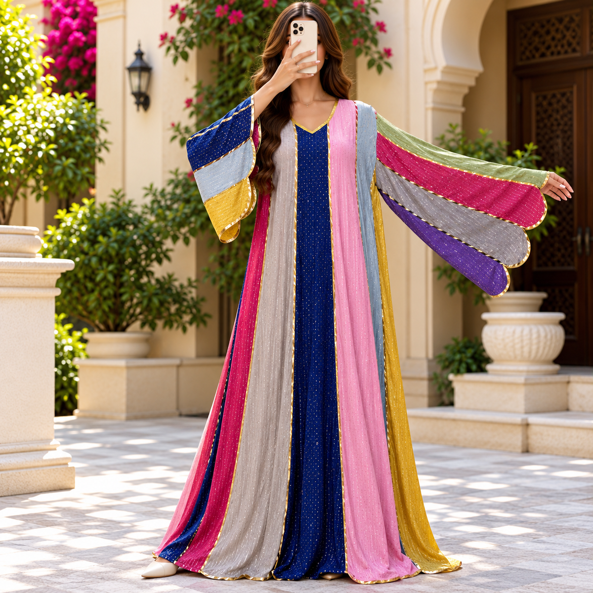 2XL/3LXL Meher Crystal Printed Cotton Long Dress Jalabiya – 57