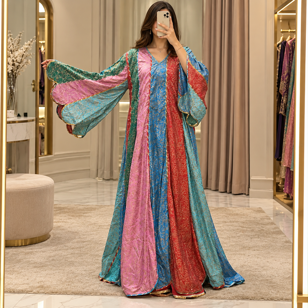 L/LXL Meher Crystal Printed Cotton Long Dress Jalabiya – 57